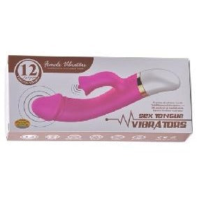 12-Speed Pink Color Rechargeable Silicone Penis Vibrator with Tongue